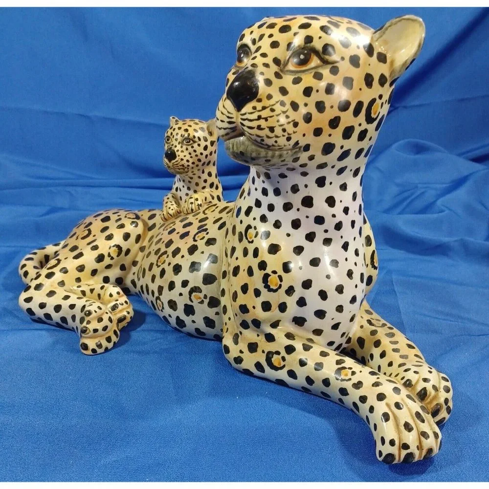 Vtg 19.5" Ronzan Cheetah Leopard Cat Cub Sculpture Statue Italy Cerami… - Picture 2 of 16